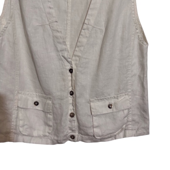 Kleen Size Small White Linen Lagenlook V-Neck Button Up Sleeveless Blouse Top - Picture 2 of 6